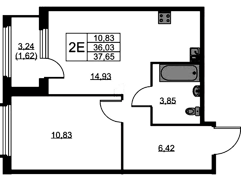 1-комнатная квартира 37.65 м², 10/15 эт., ЖК «GloraX Парголово»